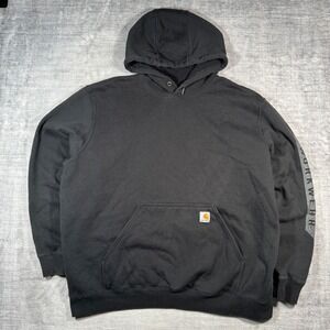 Carhartt Sweatshirt Mens 2XL Black Original Fit Sleeve Graphic Workwear Hoodie